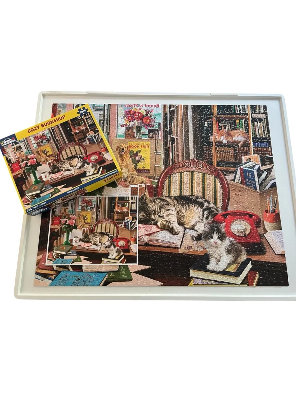 White Mountain Puzzle - Cute Cats - Multi-Color “Cozy Bookshop” - 1000pc